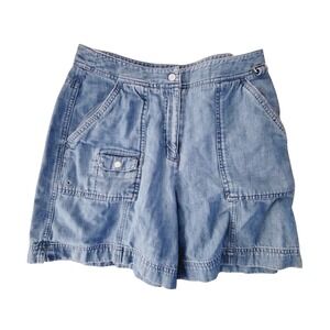 Talbots Petites Blue Denim Shorts Vintage 8P High Rise Cotton Light Wash Utility